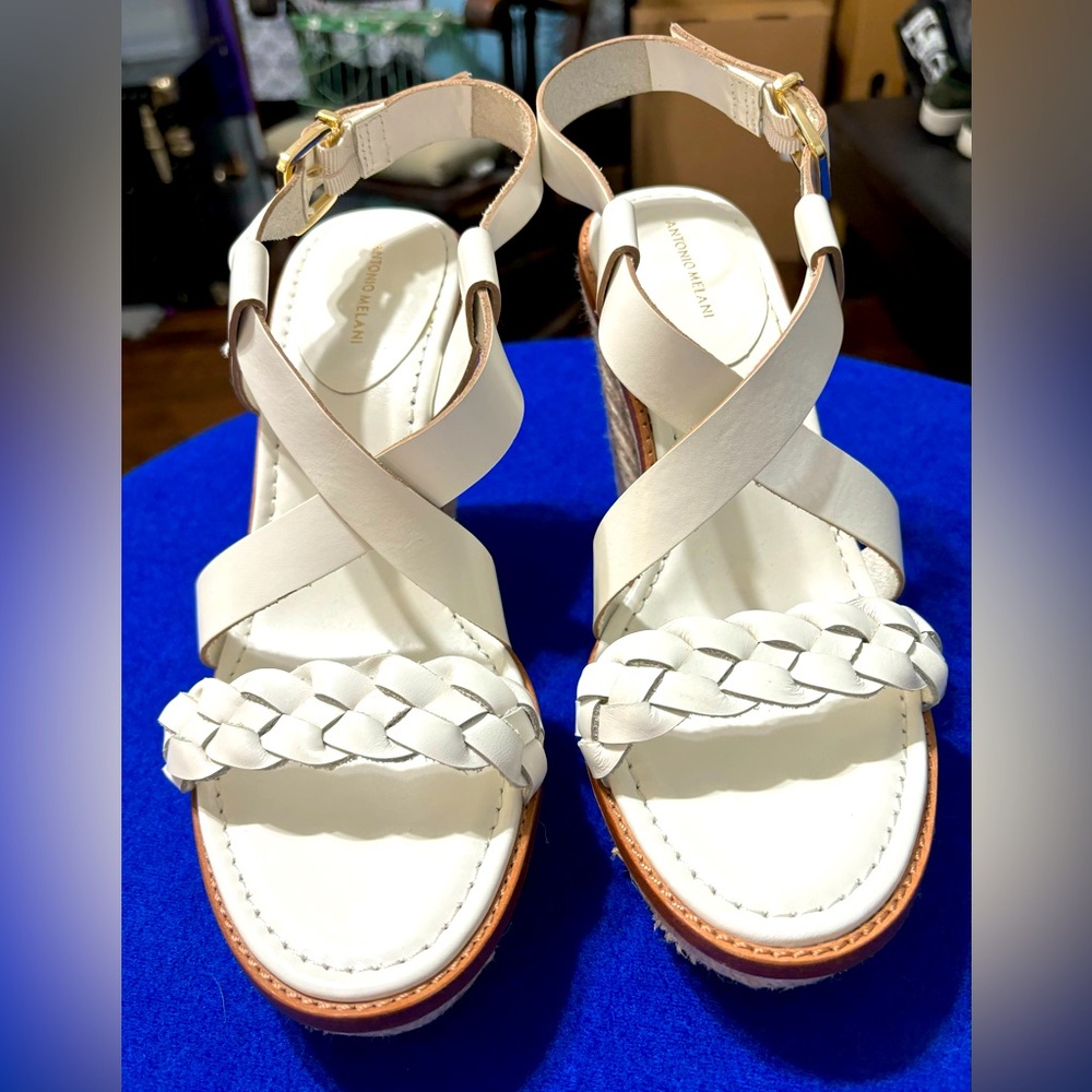 Antonio Melanie White Rope Twisted Wedges Sz8